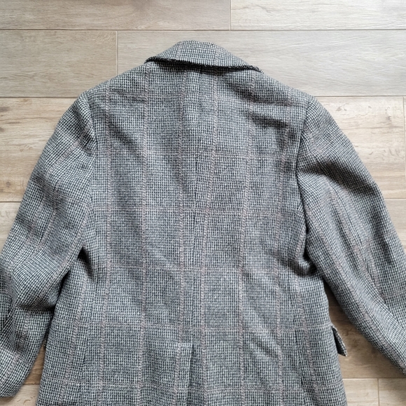 Vintage 60s Glen Plaid Overcoat Gray Plaid Double Breasted 42R - Picture 5 of 10